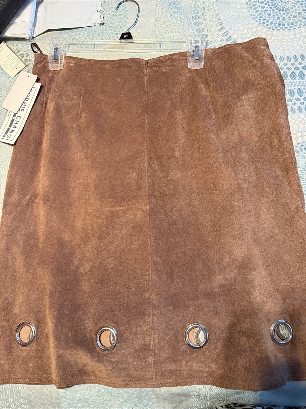 Brown Suede-Look Mini Skirt with Grommet Detail